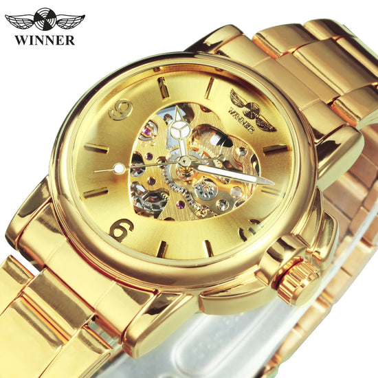 WINNER Luxury Skeleton Automatic Mechanical Watch for Women Luminous Hands Gold Fashion Elegant Ladies Watches Top Brand Gifts