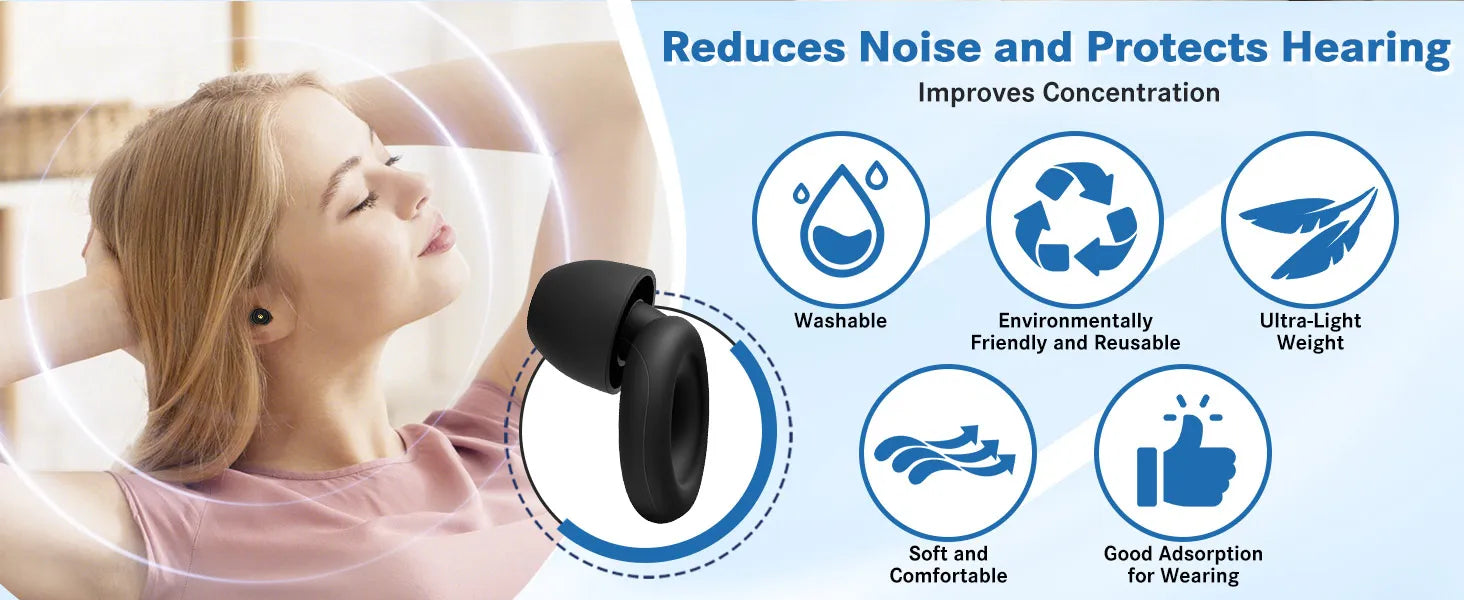 Ear Plugs for Noise Reduction Ear Protection Reusable Silicone Ear Plugs Swimming Ear Plug Sleeping